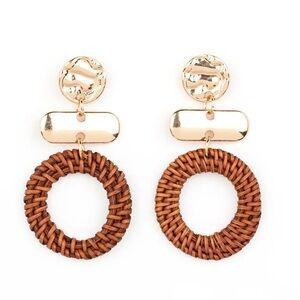 Gold and Brown Woven Hoop Earrings